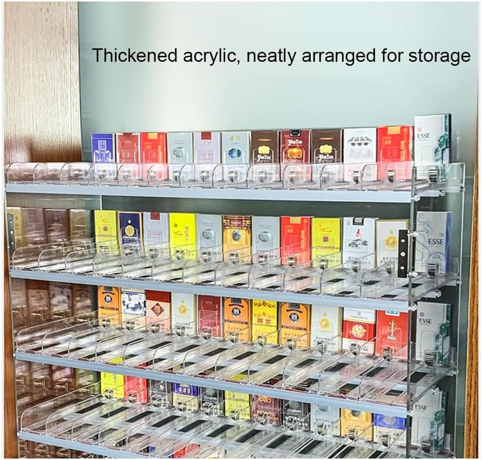 Acrylic Cigarette Display Rack, Wall-Mounted or Countertop Holder, Auto Pusher Organizer, Retail Showcases for Cigarettes, Clear Rectangular Case (80x27x35cm)