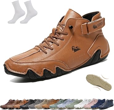 Men Women Handmade High Top Slip-On Boots Beck Shoes Outdoor Waterproof Non-Slip Lightweight Breathable Chukka Boots Casual Barefoot Sneakers for Hiking & DrivingYellow brown,11 Women/9.5 Men