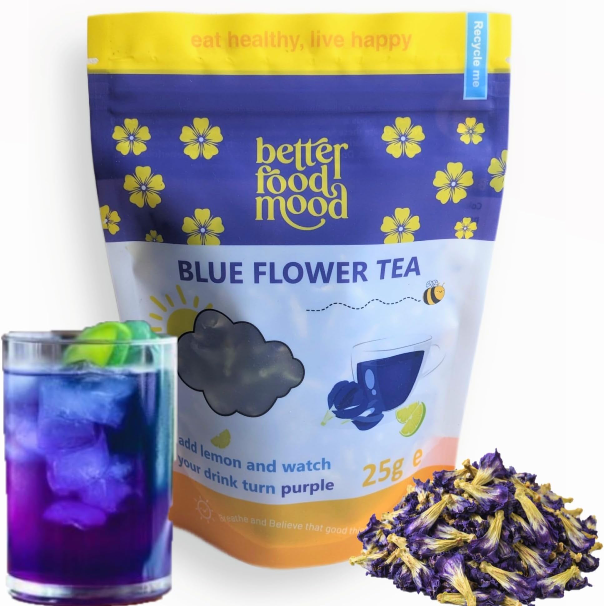 Premium Blue Pea Flower Tea 25g | Blue to Purple Colour Changing Flower Tea | Blue Tea for Cocktails, Latte | Rich in Antioxidants