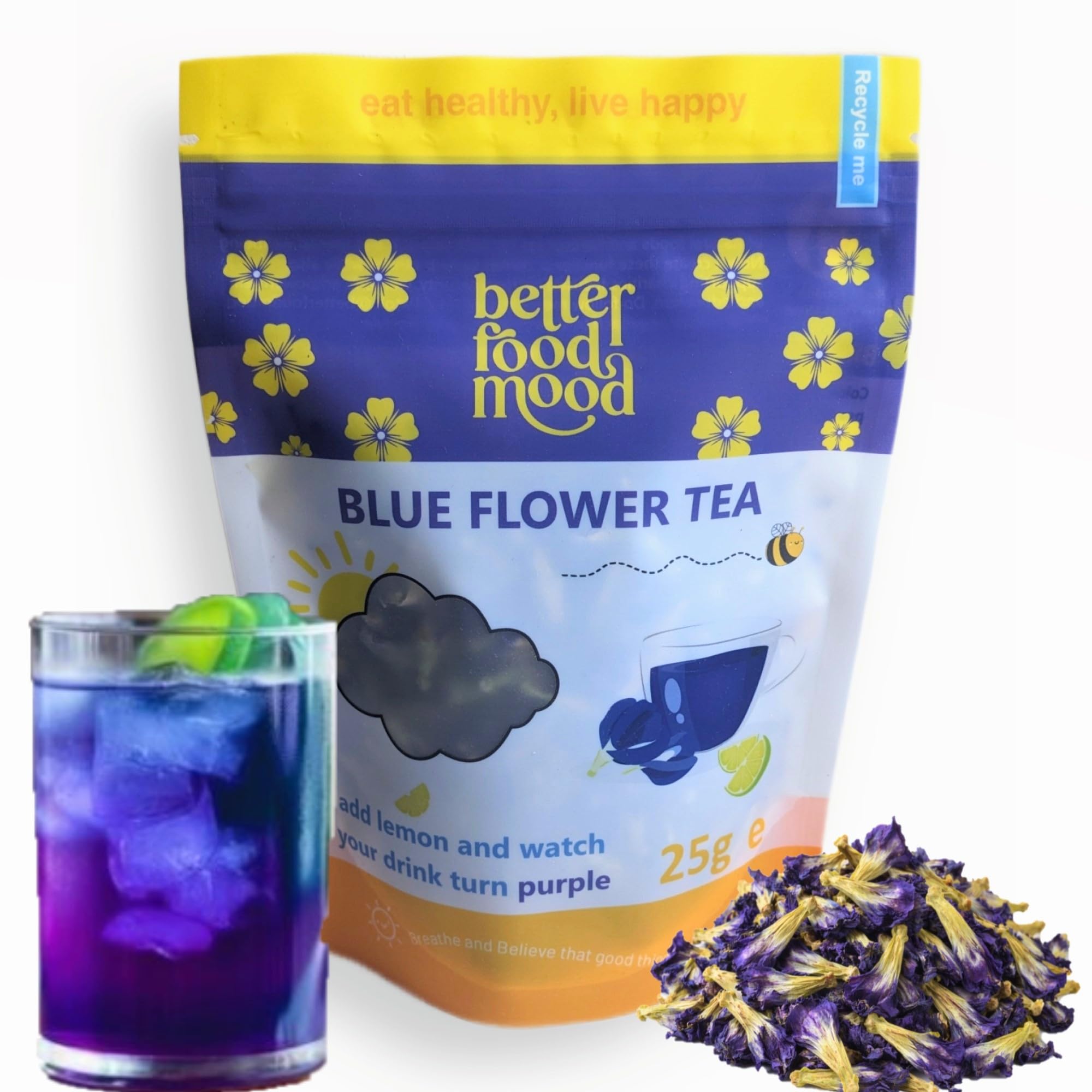 Premium Blue Flower Tea 25g | Blue to Purple Colour Changing Flower Tea | Blue Tea for Cocktails, Latte | Rich in Antioxidants