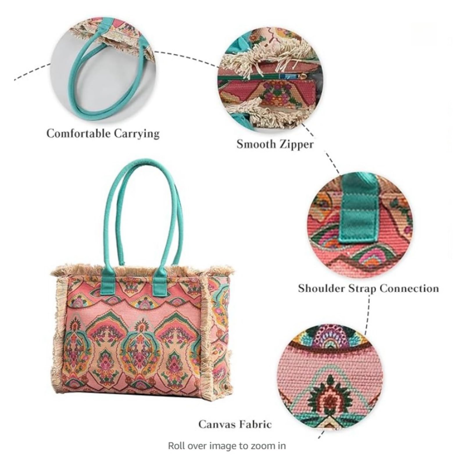 Strandtasche Damen Frauen Mit Großer Kapazität Einkaufstasche Retro -umhängetasche Reißverschluss Handtasche Casual Travel Canvas Strandtasche-by8335-39 * 15 * 32 cm
