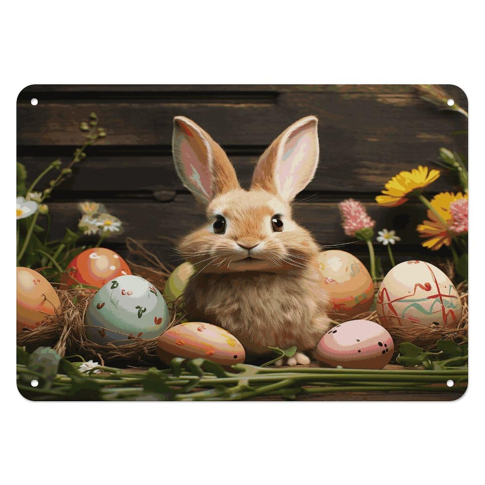 Fodpand Style Easter Egg Bunny Retro Vintage Metal Tin Sign,Wall Art Decor Garden Plaque Poster For Bedrooms Yard Bars Pubs Patios Porches 7.9X5.5 Inch