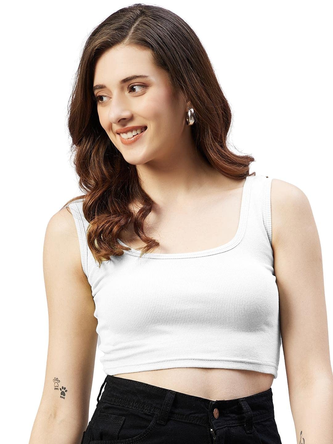 Women's Cotton Regular Fit Crop Tops | Ribbed Crop Tank Top(Top-61)-image-14