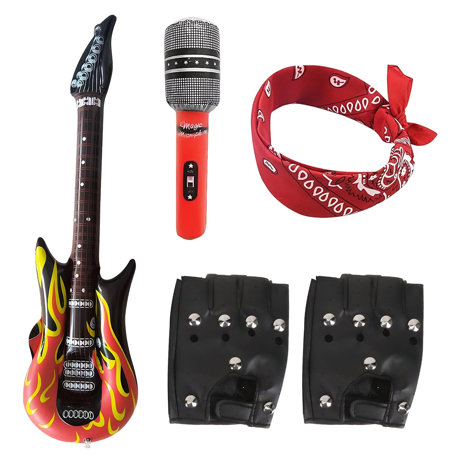 5PCS Rockstar Fancy Dress, Rockstar Costume for Punk Heavy Metal Disco Party Rock Star Fancy Dress Kit, Colorful