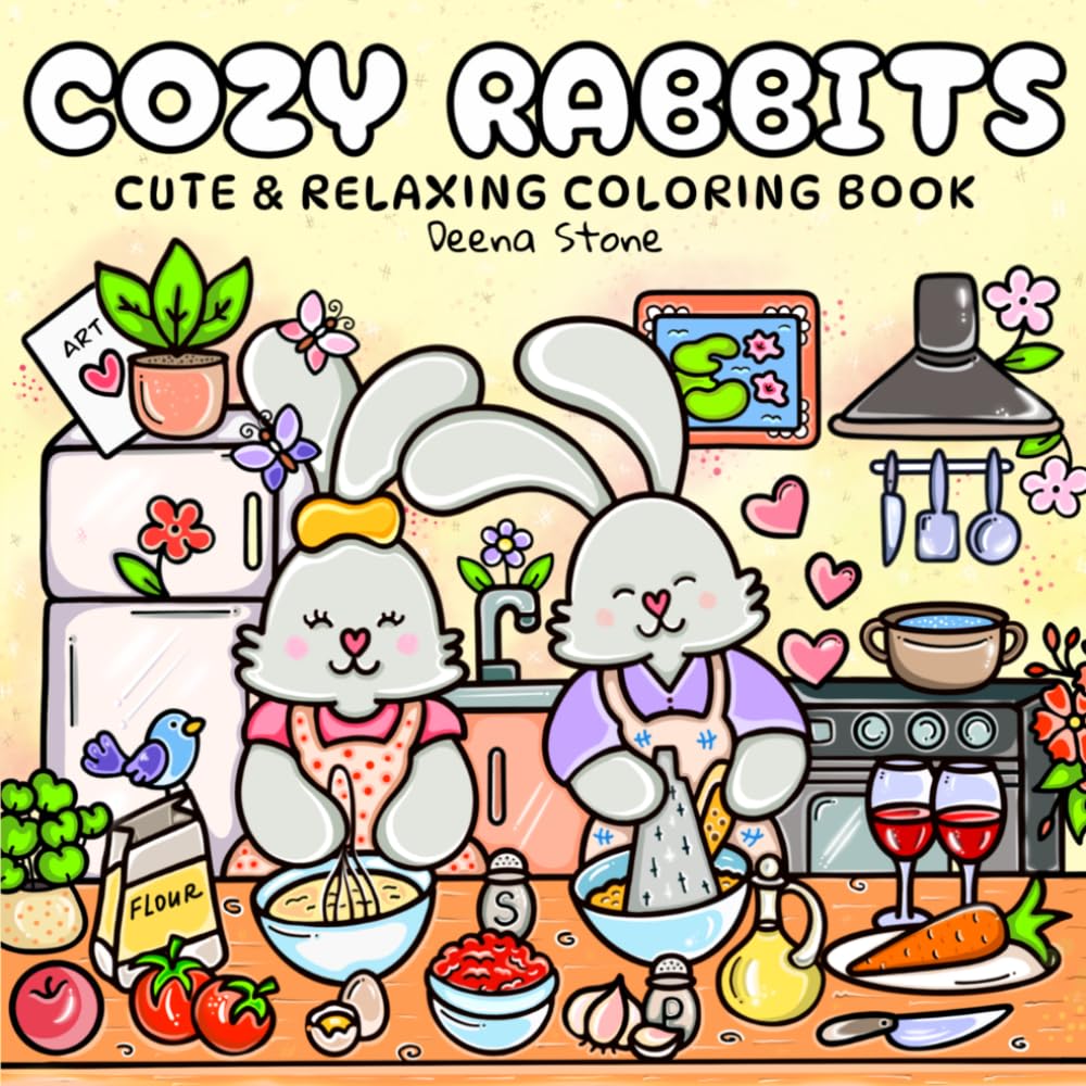 Cozy Rabbits: Cute and Relaxing Coloring Book for Adults and Teens with Scenes of Love, Friendship, and Joy