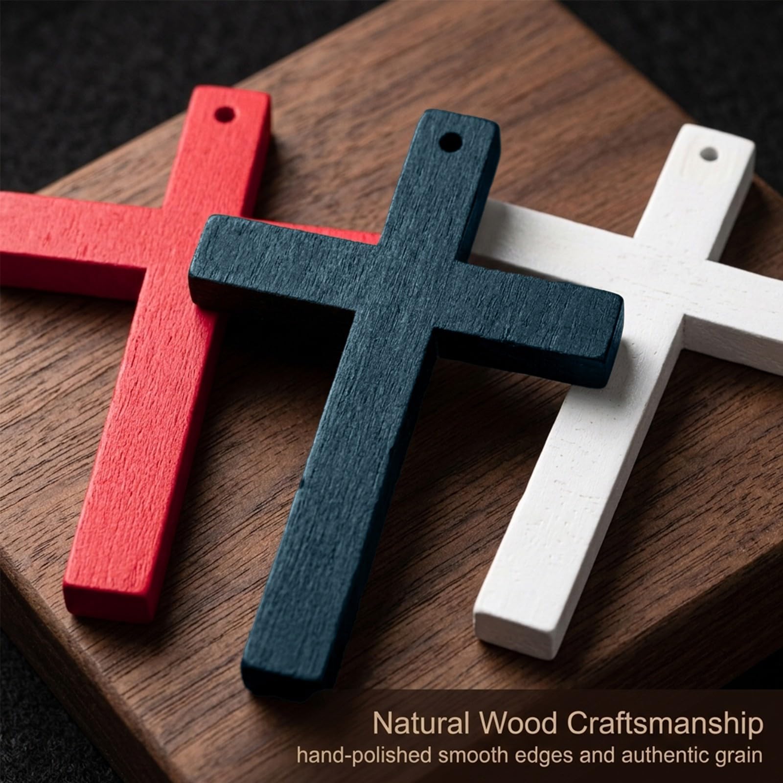 Croix en Bois Décorative Chrétienne 3 Pièces avec Trou Fixation Murale 10.5x6.7cm pour Maison Salon Église Cadeau Baptême