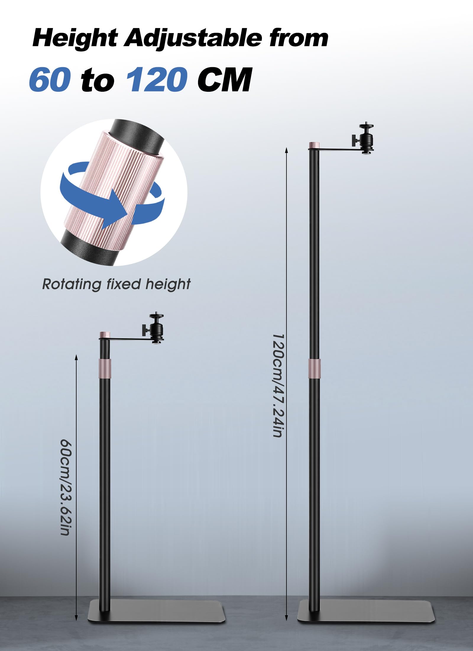 Gugxiom Supporto per proiettore, orientabile a 360°, altezza regolabile 60-120 cm, compatibile con proiettore a vite da 1/4", supporto da pavimento nascosto per home theater, ufficio (modello da