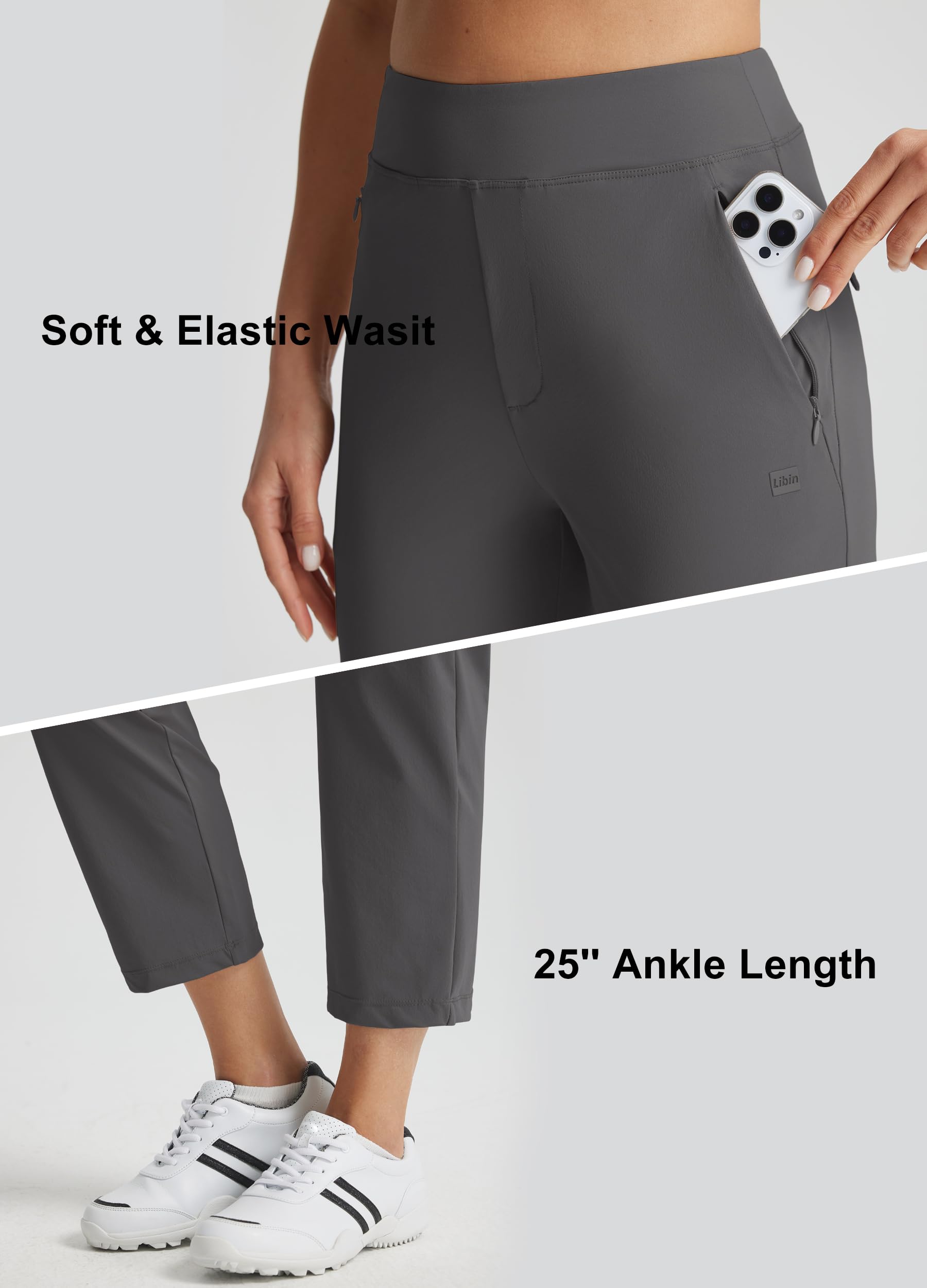 Libin Pantaloni da Golf Donna 7/8, Pantaloni Jogging Leggeri Traspiranti, Pantaloni Estivi Elastici, Modello Casual Ed Elegante con Tasche
