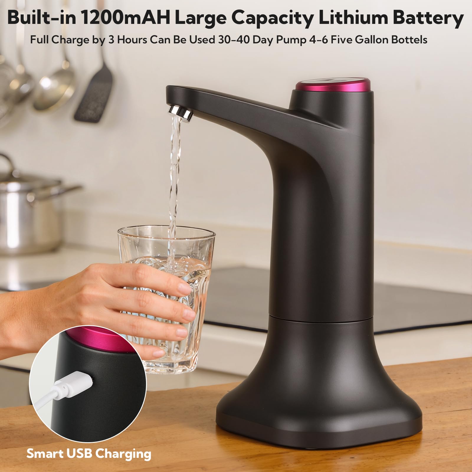Paquete de 2 bombas dispensadoras de agua para botella de 5 galones, bomba de jarra de agua portátil recargable por USB-C, dispensador automático de agua para encimera para el hogar y la oficina