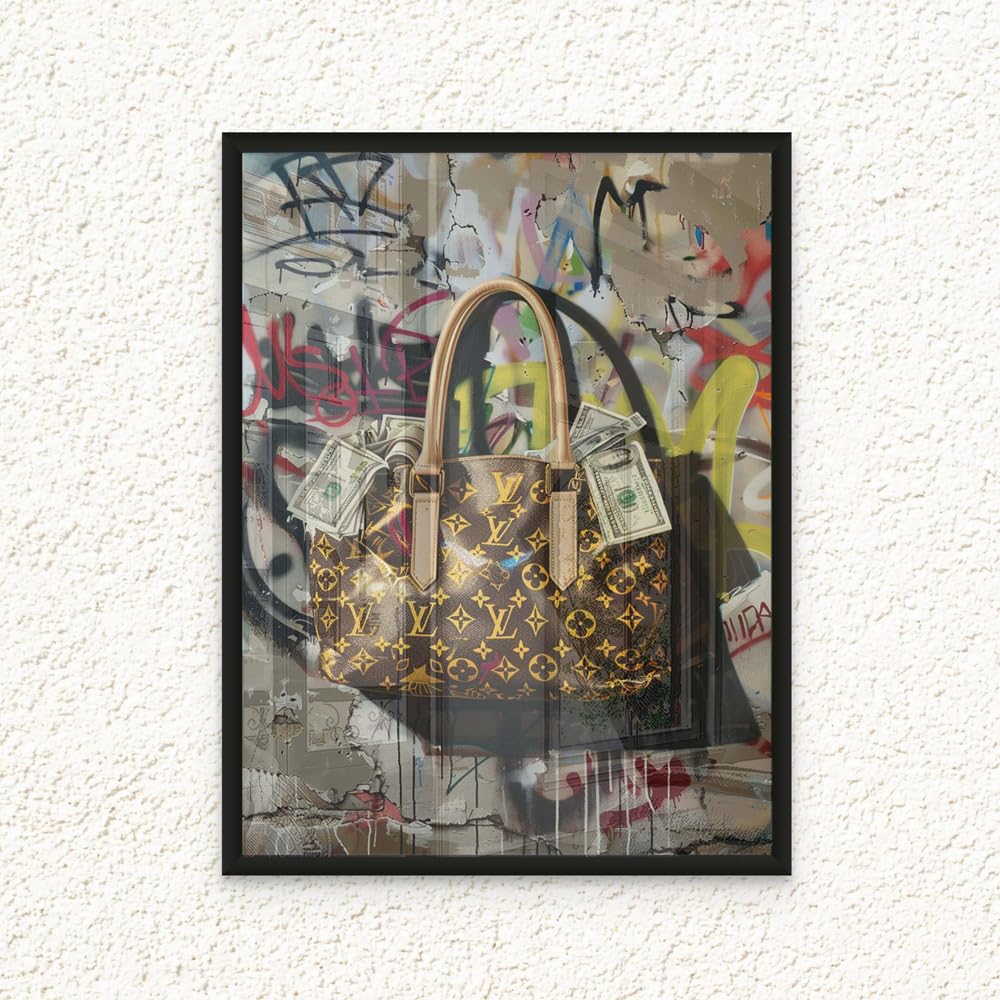 Framed Fine Art Portrait Print of Louis Vuitton Bag Pop Art Street Modern Urban Artwork Fashion Pop Art Prints Wall Décor for Living Room Bedroom Office Studio Home Décor 45x60cm