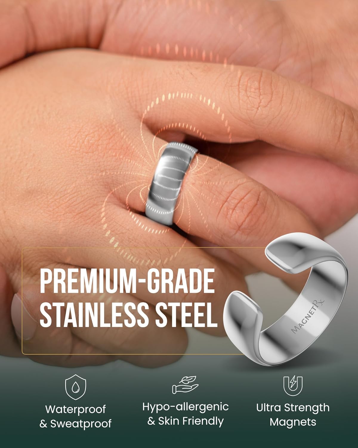 MagnetRX® Magnetic Ring – Elegant Stainless Steel Ring – Magnet Rings for Men (Polished Silver | Size: 6)