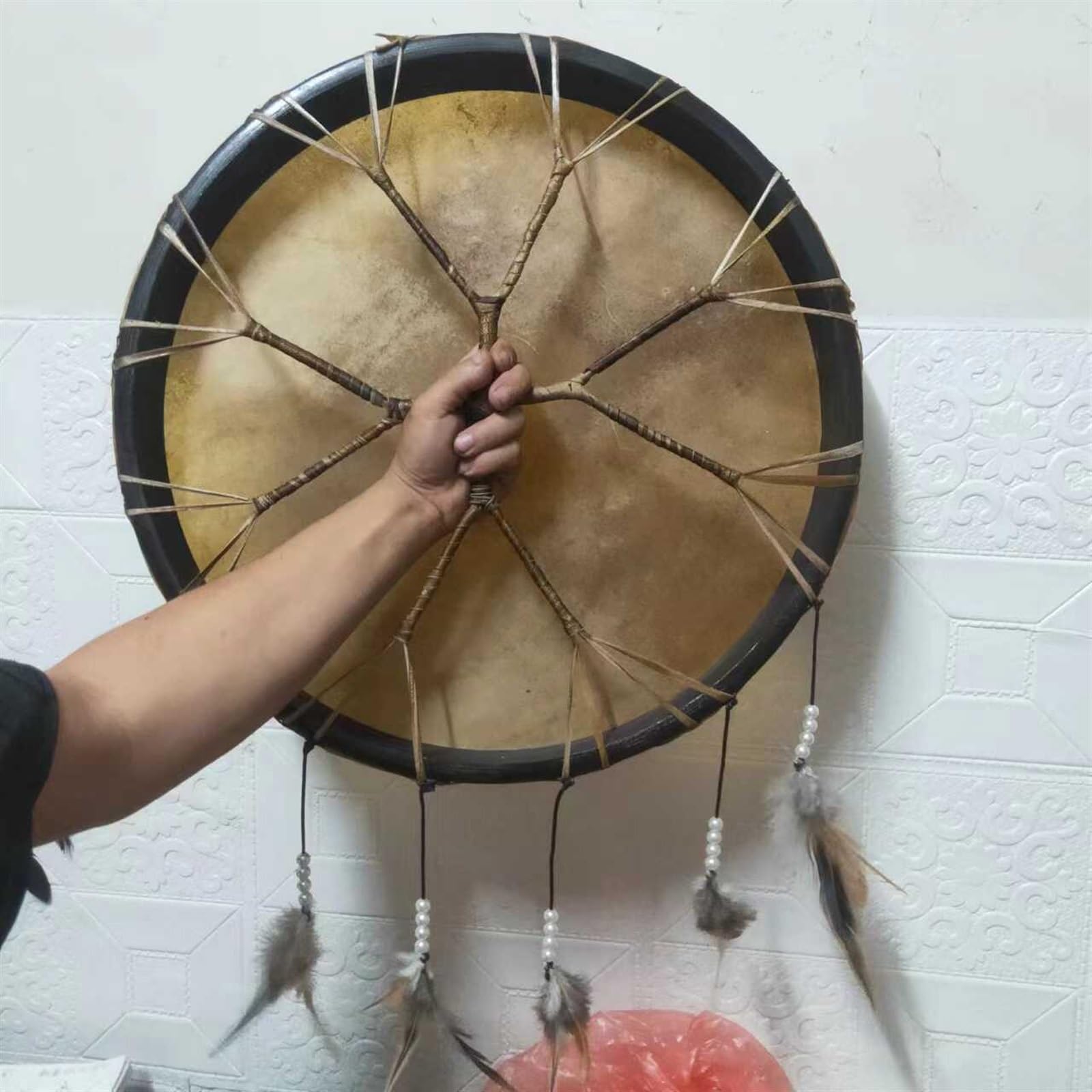 Schamanentrommel Handgemacht Klangheiler Rahmentrommel Spirituelle Musik, Indonesische Trommel Mit Trommelstock Und Tasche Handtrommel Klangheiler Meditation(43cm,Twig)