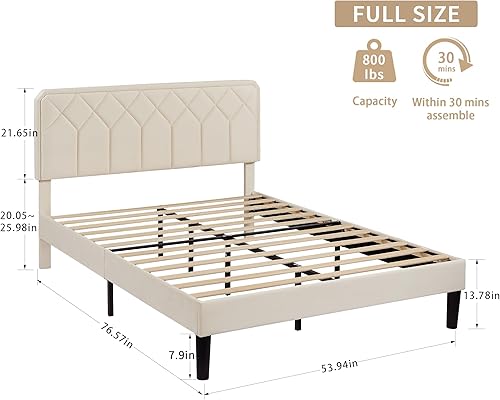 Miniatura 9 de VECELO Base de cama tamaño Queen con plataforma tapizada de cuero de alta calidad con cabecera ajustable en altura  base de colchón, soporte de