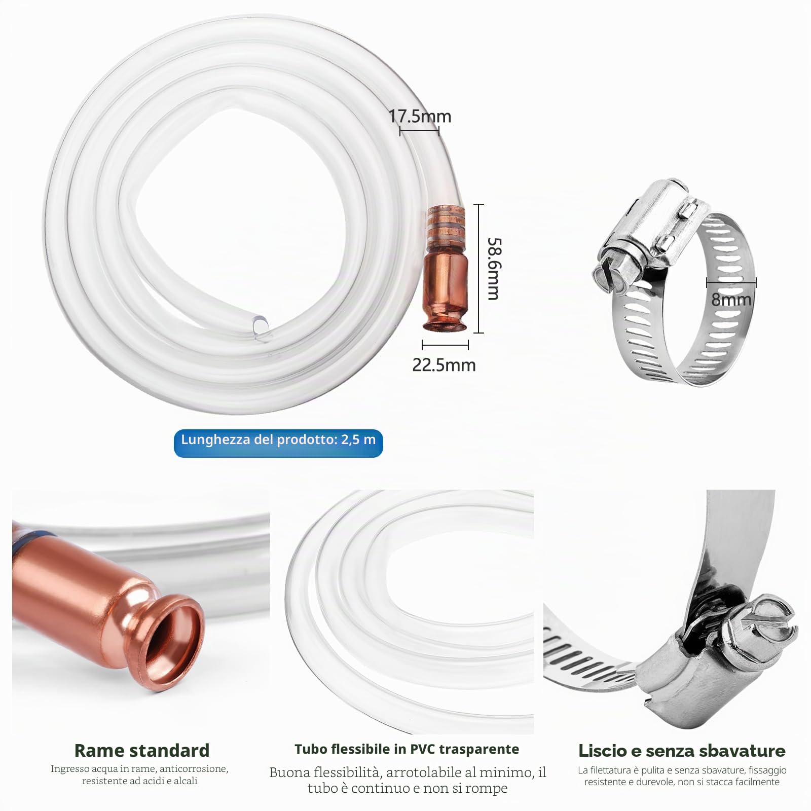 CONNECTION Tubo per pompa, 2,5 m, autoadhesivo, per sifone, carburante, pompa a mano, trasferimento olio, acqua