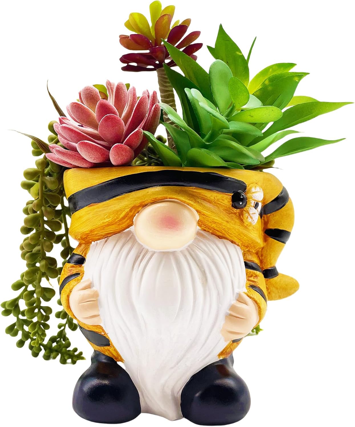 Unique Gnome Planter Pot, Cute Ceramic Gnome Flower Succulent Pot for Indoor Outdoor Plants Home Garden Spring Summer Christmas Decoration (Yellow)