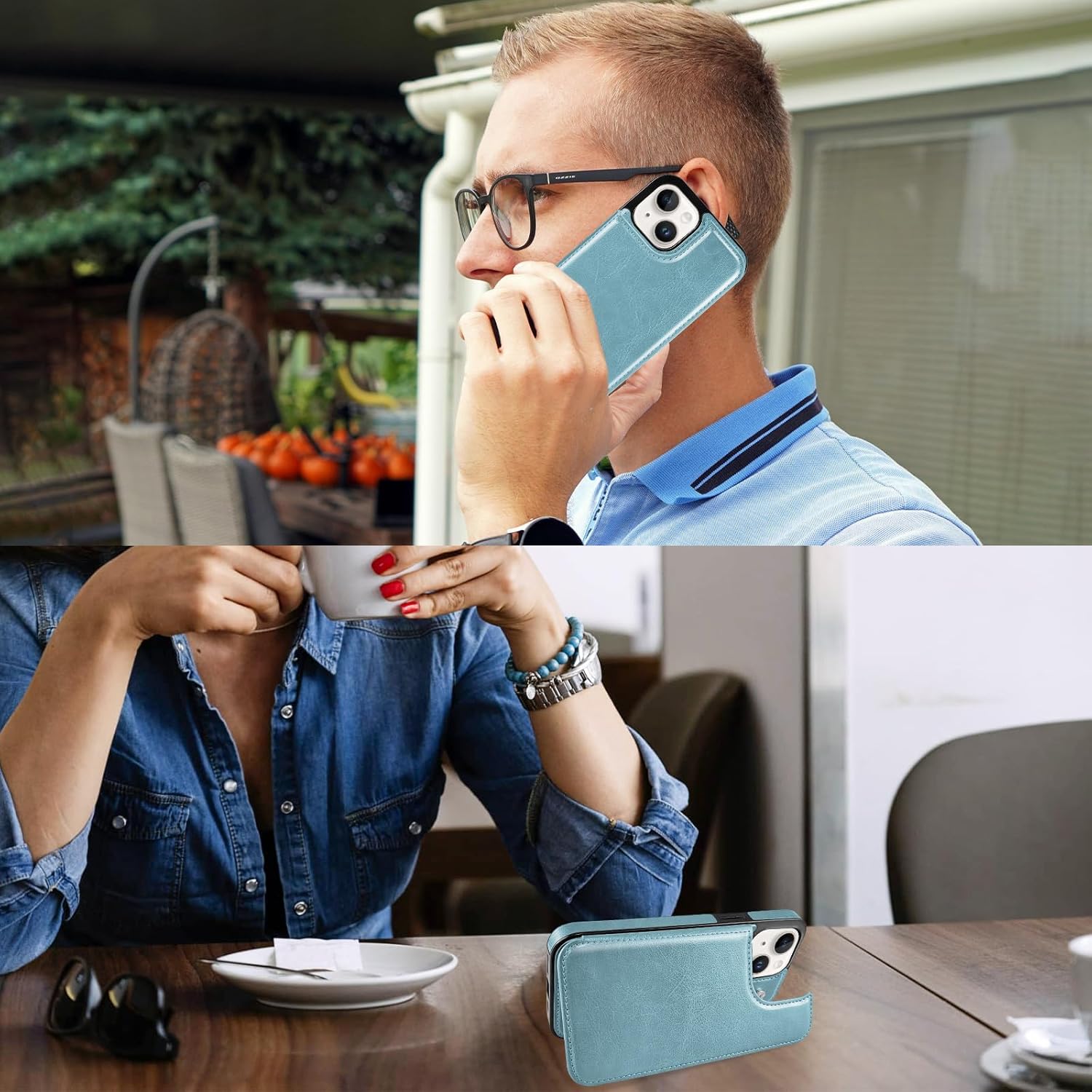 TopPerfekt Wallet Case for iPhone 12 and 12 Pro 6.1", Compatible with MagSafe, Wireless Charging, Leather Card Holder Kickstand Protective Cover Magnetic Phone Flip Case-Sky Blue - Image 6