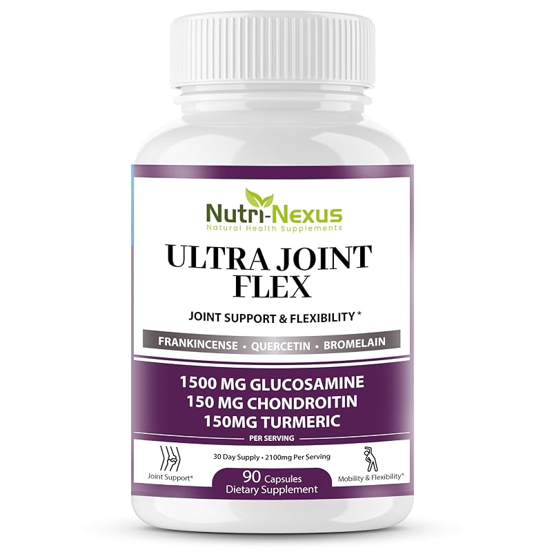 NUTRI-NEXUS Suplemento articular de glicosamina, condroitina, MSM, cúrcuma, boswellia, quercetina e bromelaina — 90 cápsulas