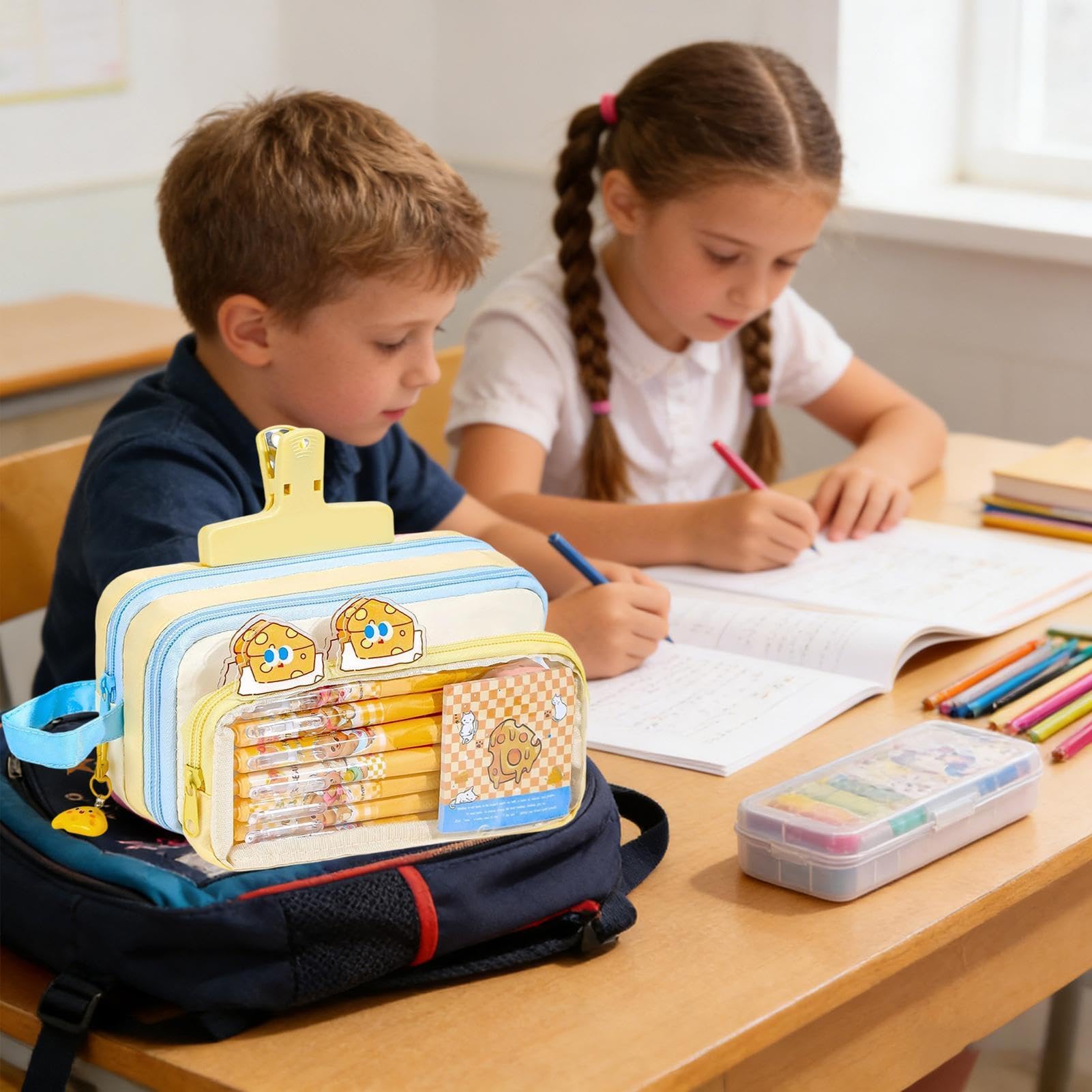 Pojemna Torba Na Przybory Dołączone Sticky Notes, Pojemny Organizer | Szkolny Piórnik Na Przybory Szkolne Dla Dzieci Młodzieży Dziewcząt Nastolatków Powrót Do Szkoły