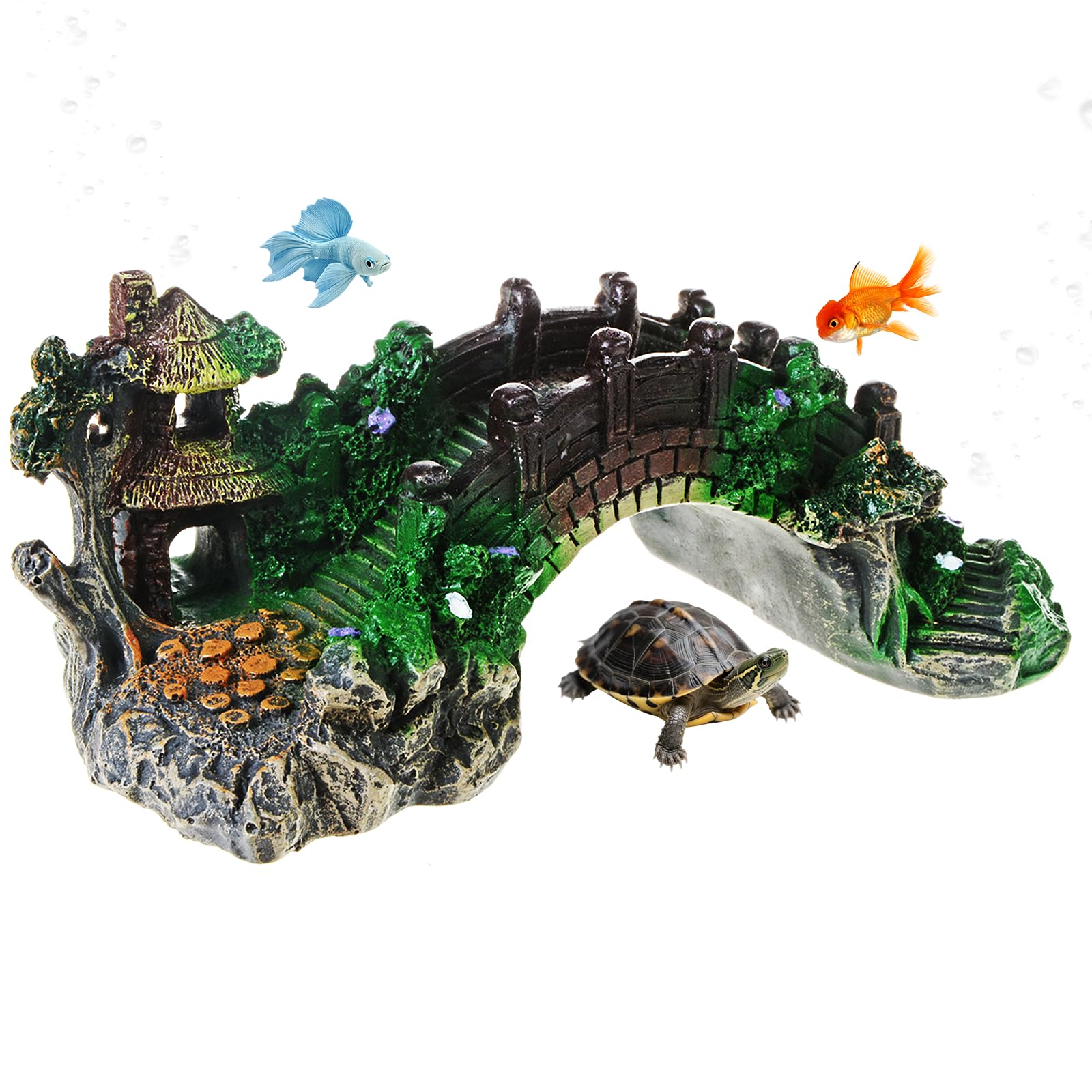 MC MEICHUANG Fish Tank Decorations Aquarium Decoration Resin Arch Bridge Pavilion Fish Tank Ornaments With Tree Aquarium Garden Decor For Fish Tank Landscape Ornament