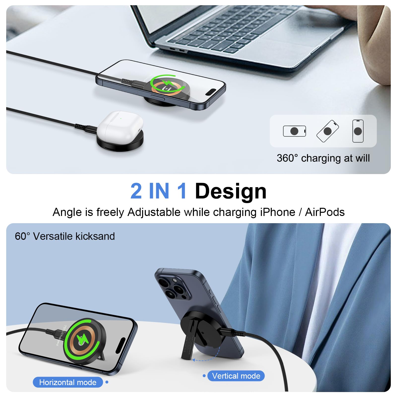 Samsung Galaxy S25 Ultra Charging Pad, Magsafe Charger Pad Wireless Charger Magnetic Mag Safe Charging Stand Fast Charging for iPhone 16 Pro Max, Samsung Galaxy S25 S24 S23 S22, 20W Type-C PD Adapter