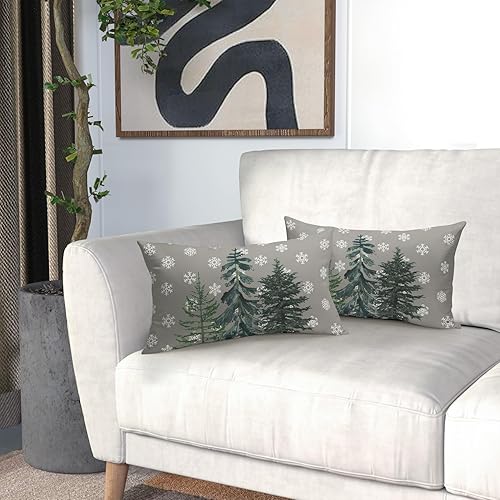 Miniatura 6 de Christmas Trees Grey Lumbar Pillow Covers 12x20 In White Snowflake Decorative Rectangle Pillow Cases Winter Holiday Cotton Linen Cushion Covers