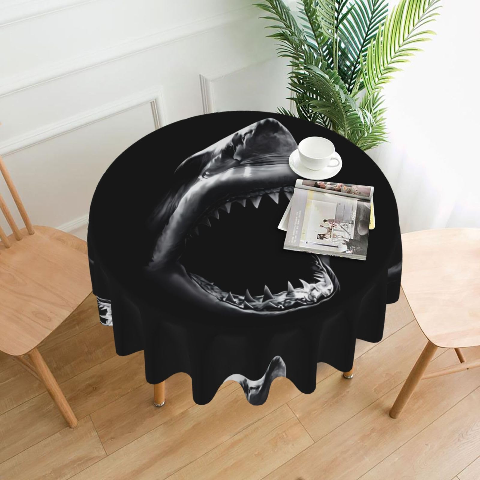 YYHWHJDE Shark Prints 60in Round Decorative Tablecloth – High-Grade Polyester Throw for Stylish Dining & Event Table Protection