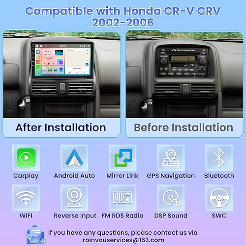 Miniatura 15 de Roinvou Radio CarPlay 2+64G para Honda CRV 2002 2003 2004 2005 2006, pantalla táctil de 9 pulgadas para unidad principal CRV Radio con Carplay