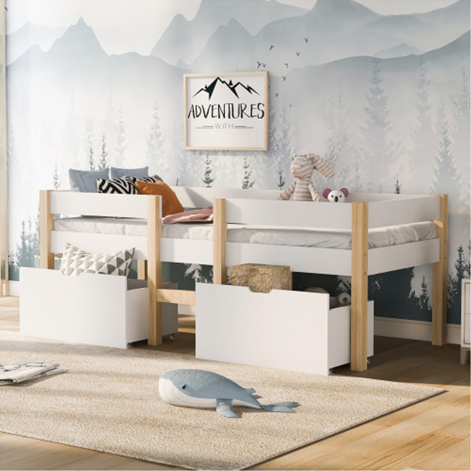 Letto Per Bambini Con Protezione Anticaduta Letto Per Giovani Per Bambini Ragazzi Letto Singolo Legno Di Pino Massiccio Struttura Letti In Legno Con Rete A Doghe Letto Bianco 90x200 Cm Con Cassetto