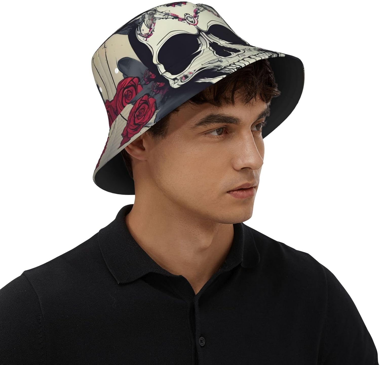 Skull Yoga Print Sun Hat Outdoor Fisherman Cap Summer Bucket Hat Beach for Men Women Black