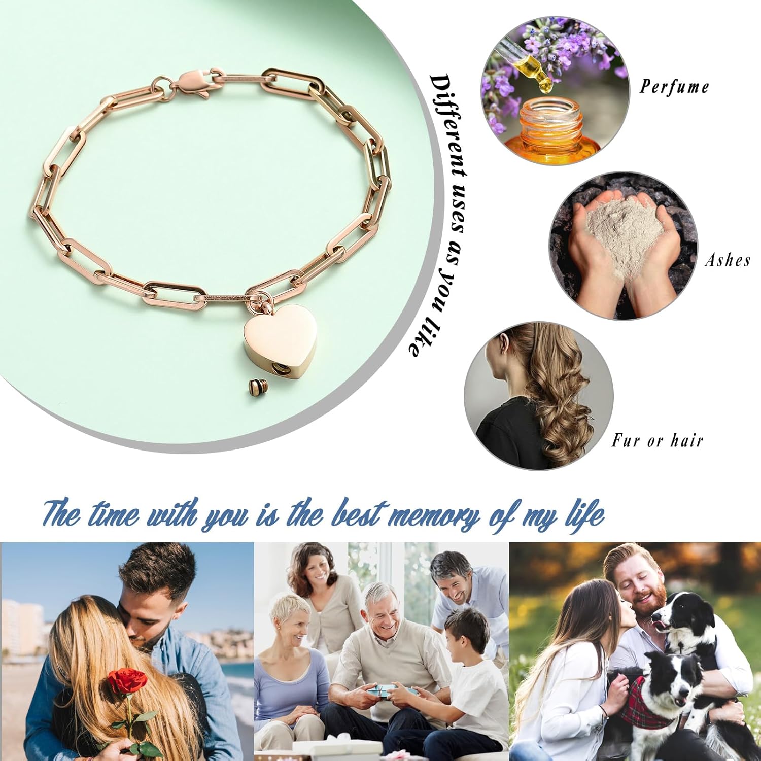 Cremation Urn Bracelet Keepsake Jewelry, Stainless Steel Heart Memorial Urn Bracelet Bangle Cremation Keepsake Jewelry for Ashes - Image 5