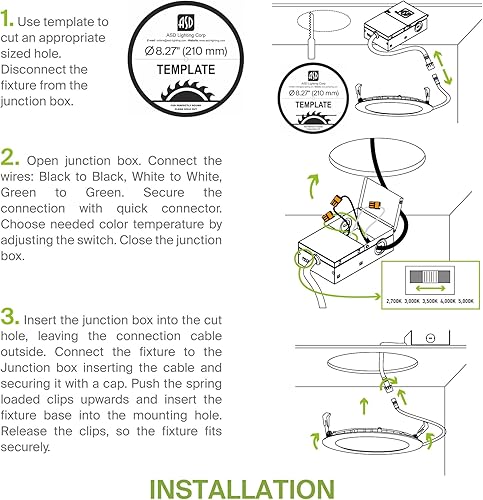 Miniatura 8 de ASD Iluminación LED empotrada ultrafina de 8 pulgadas con caja de conexiones 5 CCT de 2700K-5000K seleccionables techo redondo regulable oblea LED