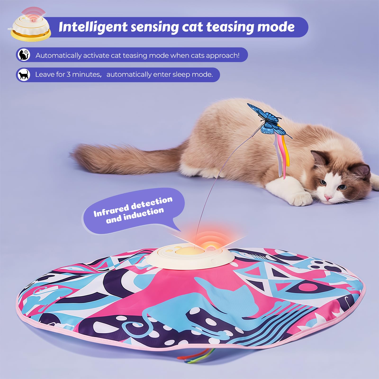 Juguete de Gato Interactivo con Bolígrafo Puntero con Luz para Gatos, Eléctrico Inteligente Ejercicio Juguete con Mariposa Revoloteando, Juegos para Gato de Caza para Gatitos Interior