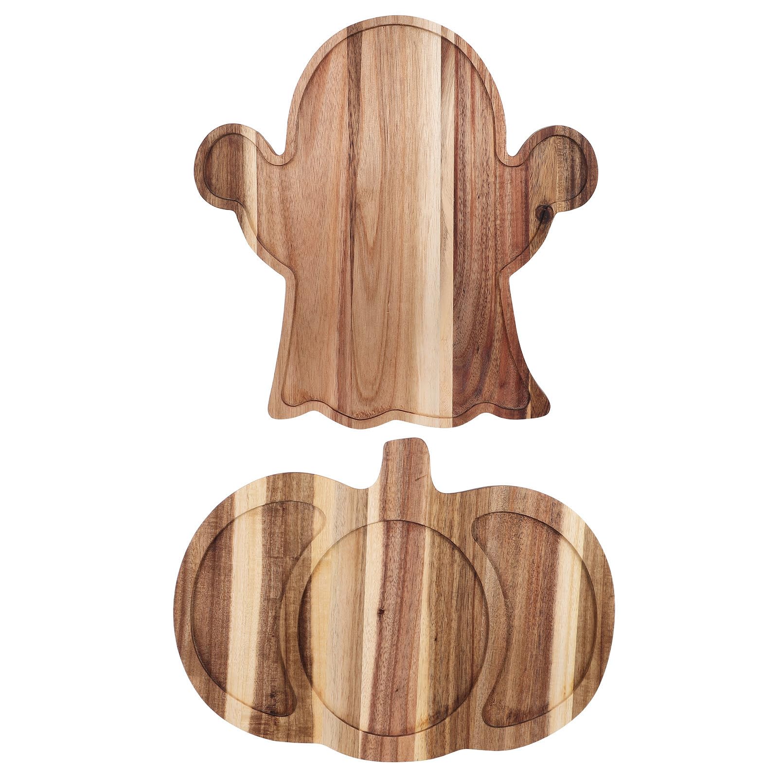 OUNONA 2 bandejas de Servir con Forma de Fantasma de Halloween - Plato de Servir con Forma de Calabaza - Tabla de Madera para Embutidos - Plato de Queso para Dulces, golosinas, Bebidas y decoración