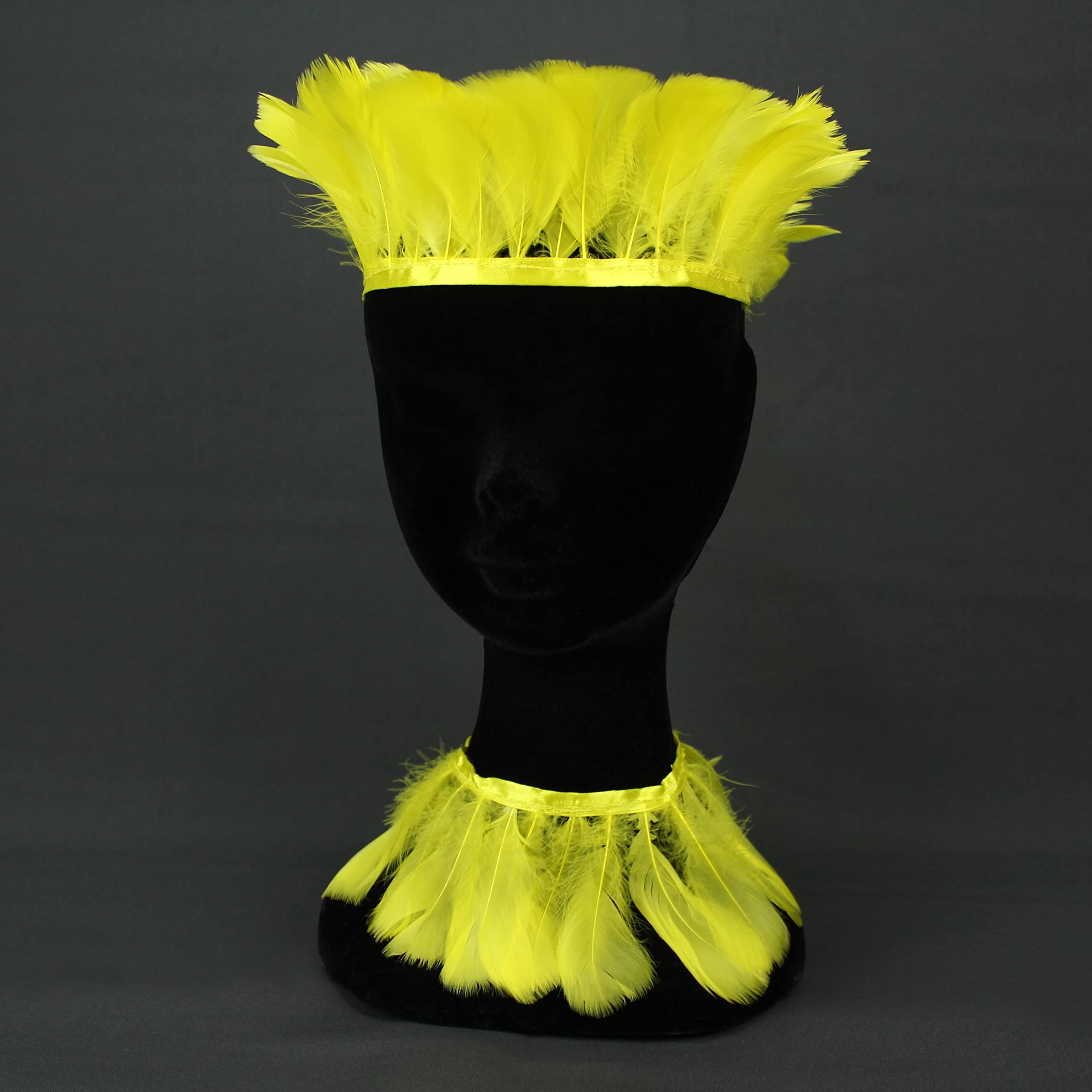 FLECO DE PLUMAS NATURALES TINTADAS DE OCA RASPADA, ANCHO 85mm (AMARILLO, 5)