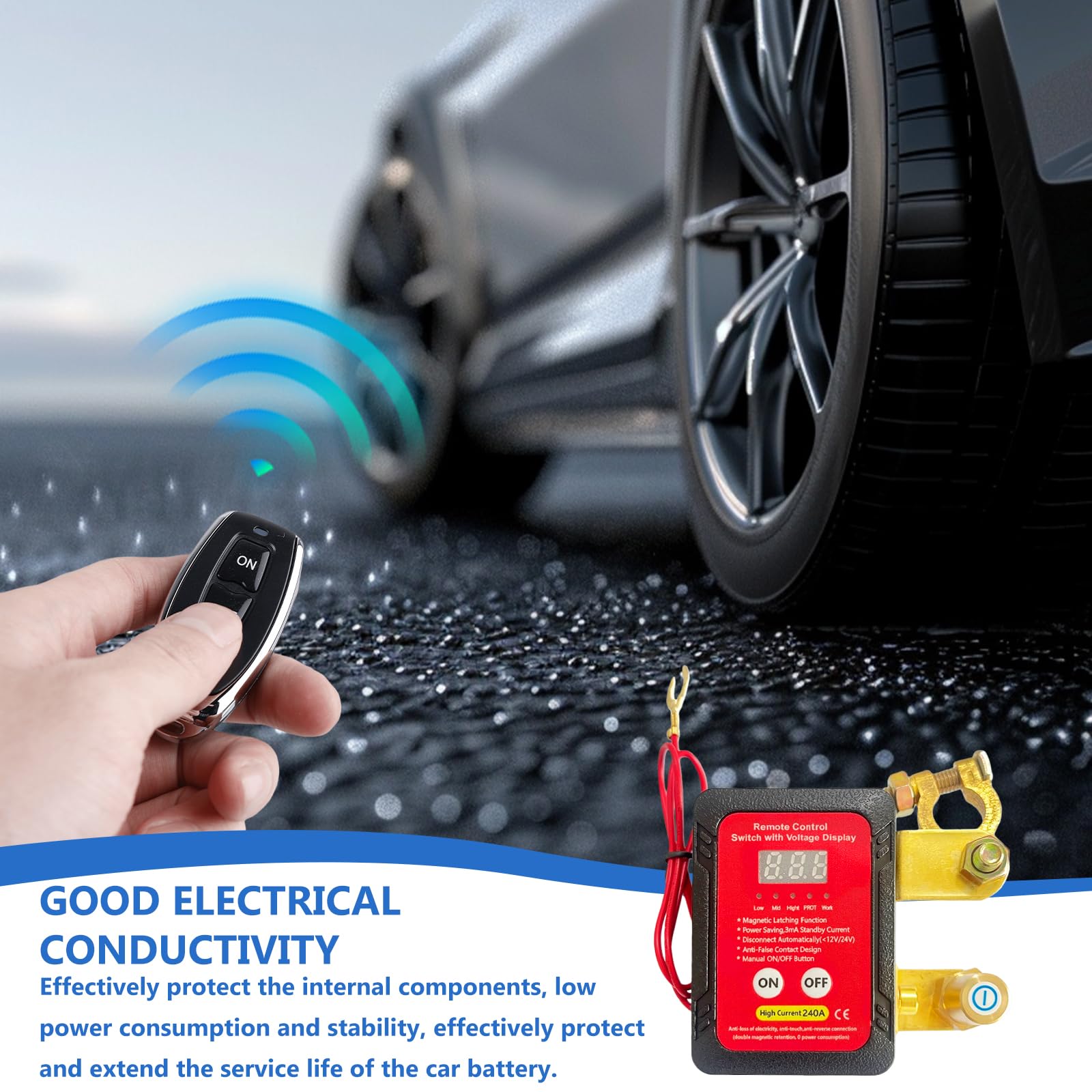 Interruttore di separazione batteria da 12 V con telecomando senza fili, batteria Kill Switch antifurto con indicatore LED, interruttore di separazione della batteria da 240 A, con spegnimento per