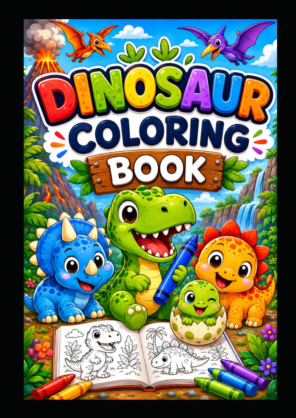 Dinosaur Coloring Book for Kids Ages 4–8: Fun and Easy Dinosaur Coloring Pages for Boys and Girls | Cute Dinosaurs, Volcanoes, and Prehistoric Adventures