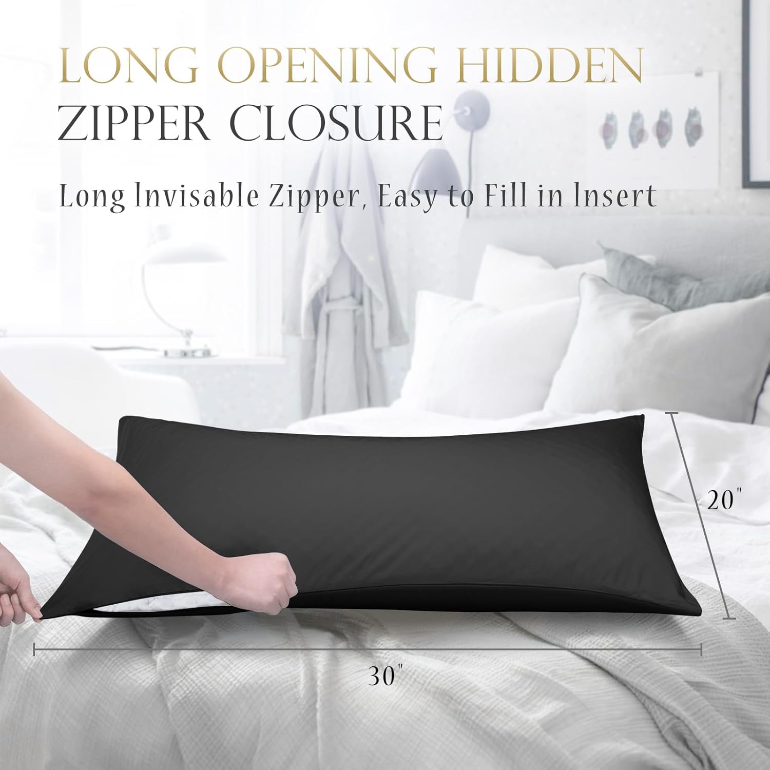 Cooling Side Sleeper Pillow Cases - Curved Rayon Derived from Bamboo Pillowcase Cover- Breathable Cool Silky Soft Pillowcase for Hot Sleepers Hair and Skin, Queen Size 1 Piece, 20 * 30 Inches Black - Image 5