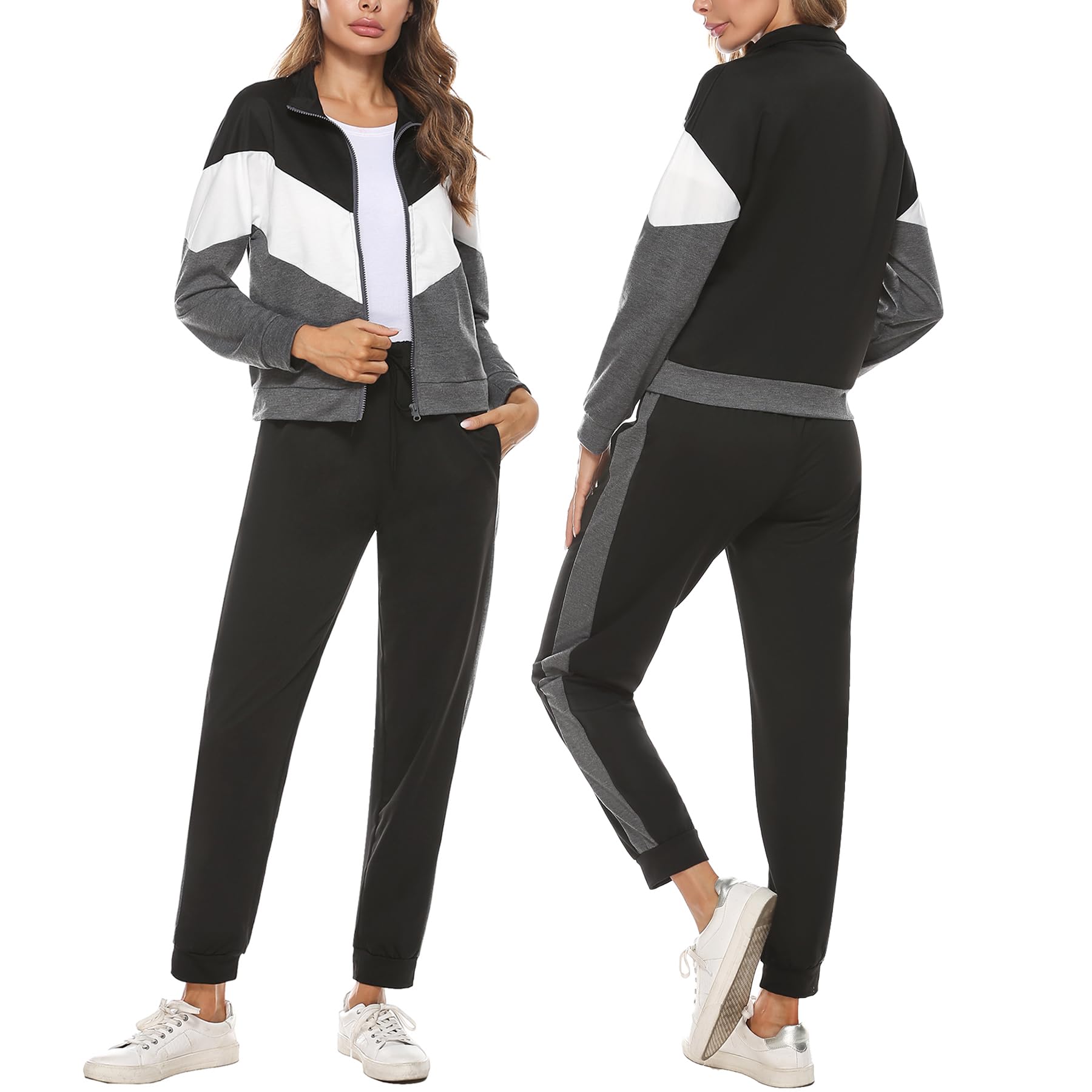 Marvmys Tuta Donna Sportiva Elegante Completa Tute Maniche Lunghe Colore Contrasto Autunno Invernale Sportivi Abbigliamento Jogging Yoga Training Fitness