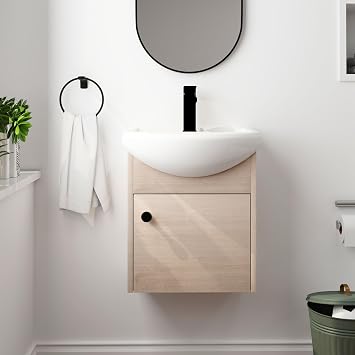 18" Bathroom Vanity with Sink, 18 Inch Floating Vanity for Small Space, Modern Single Sink Bathroom Vanity Combo, Brown Wall Mounted Cabinet Set BN-023