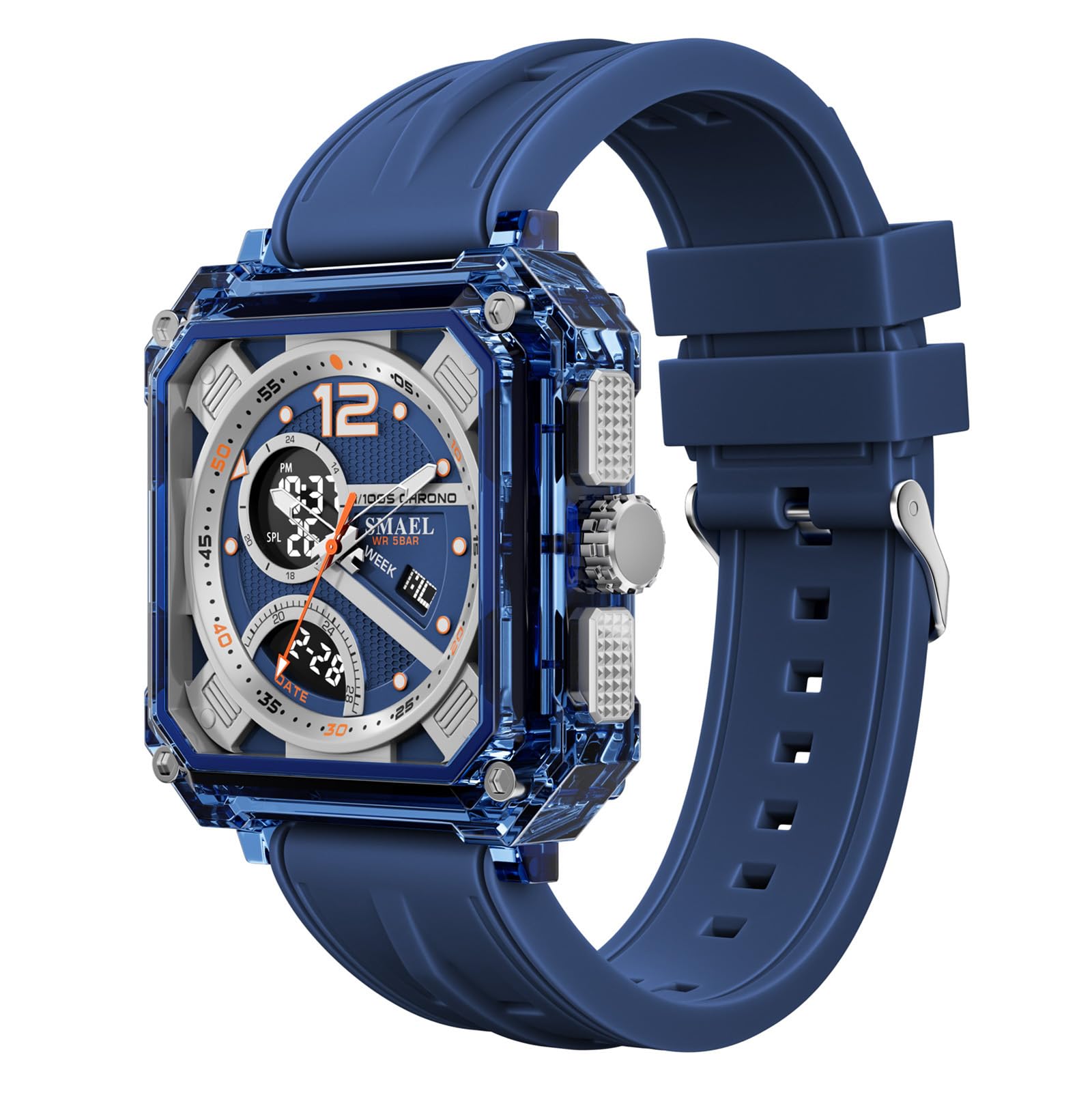 CARLIEN Orologio digitale quadrato trasparente da uomo impermeabile 50M