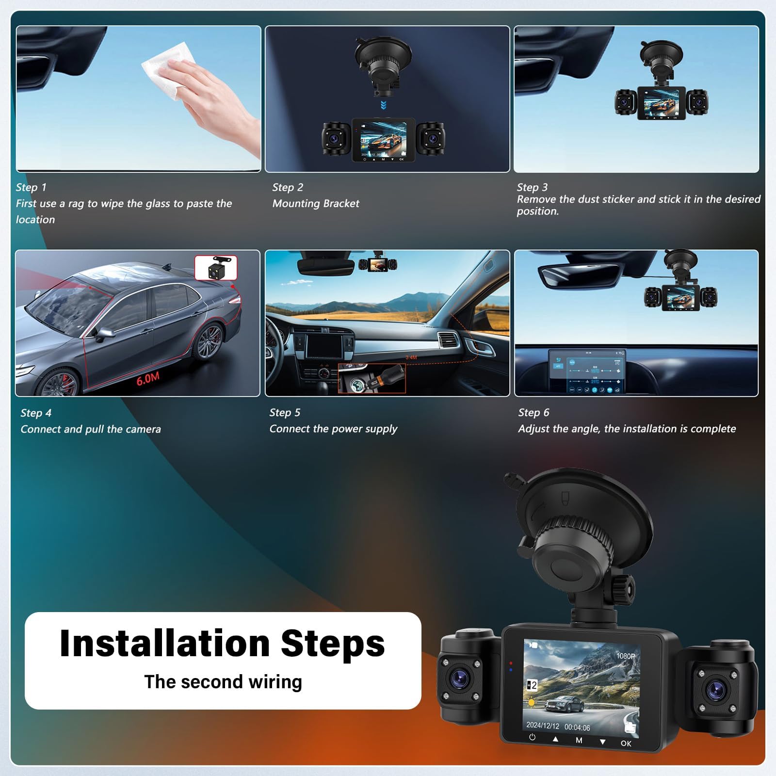 CAMECHO Dashcam Voiture Avant Arrière 1080P, Caméra Embarquée Voiture avec Carte SD 64Go Gratuite, Caméra de Voiture WiF, Super Vision Nocturne, Mode Parking 24H
