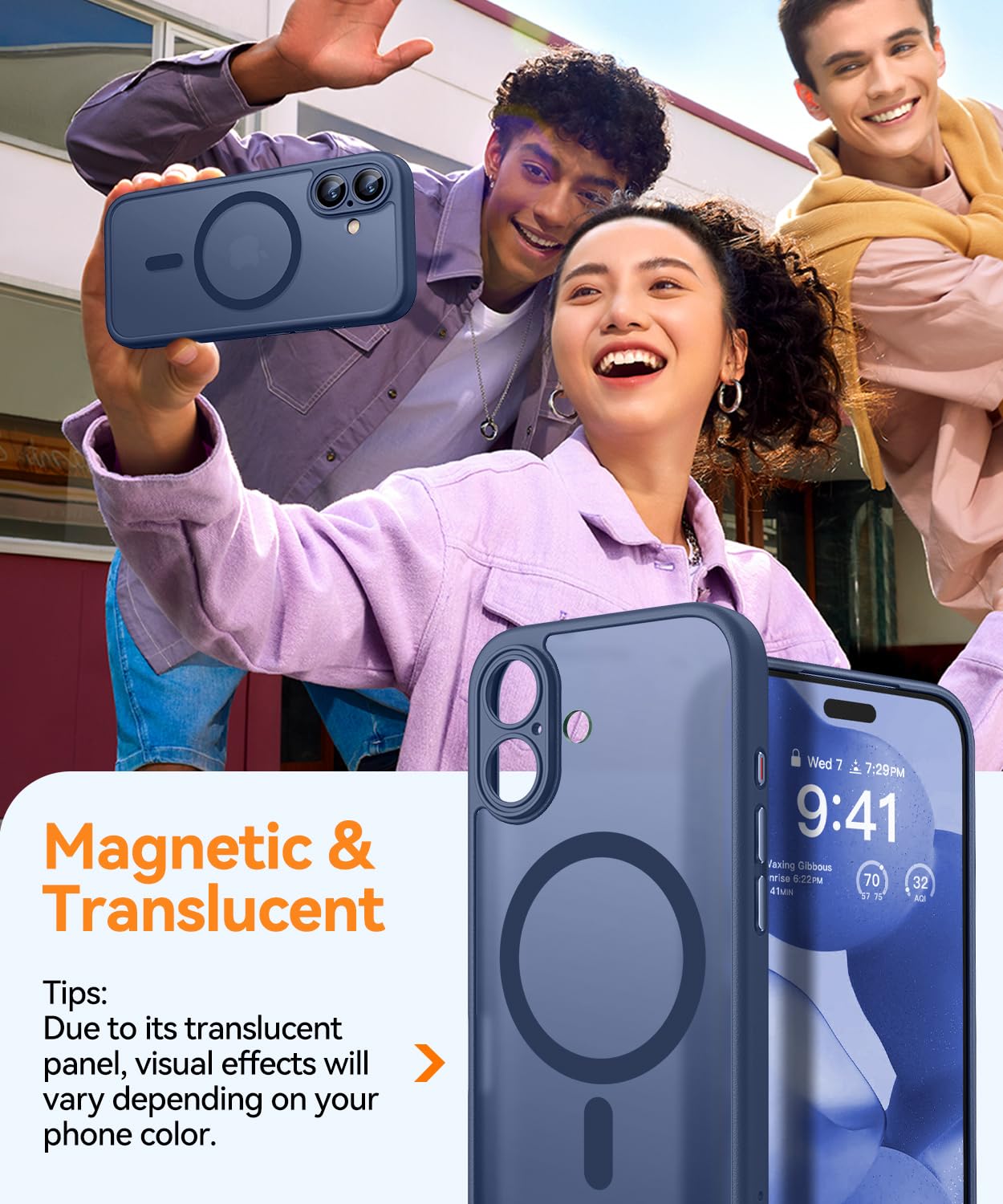 CANSHN Cover Magnetica per iPhone 17(6,3 Pollici), Compatibile con MagSafe, [Protezione Completa Della Fotocamera], Custodia Traslucida Opaca Protettiva Sottile Antiurto,Blu Profondo