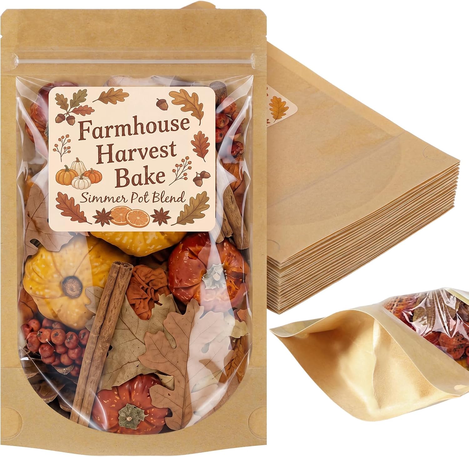 Vesici 24 Pcs Fall Potpourri Kraft Paper Bags with Label Farmhouse Harvest Bake Stovetop Pot Bags Autumn Potpourri Stand Pouches for Package of Stovetop Holiday Simmer DIY Crafting Kit for Home Decor