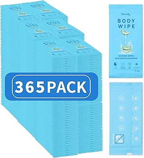 365 Pcs Body Wipes Individually Wrapped (9.29" x 8"), Large Shower Wipes for Adults Bathing No Rinse, Portable Personal Cleansing for Gym, Camping, Hiking, Backpacking,Bulk Homeless Supplies