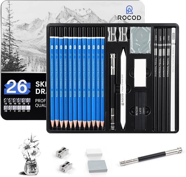 Drawing Pencils Sketch Pencils 26 Piece Sketching Pencils Set Professional Art Pencil Graphite Drafting Pencil Drawing Pencil for Adults Artists Beginner
