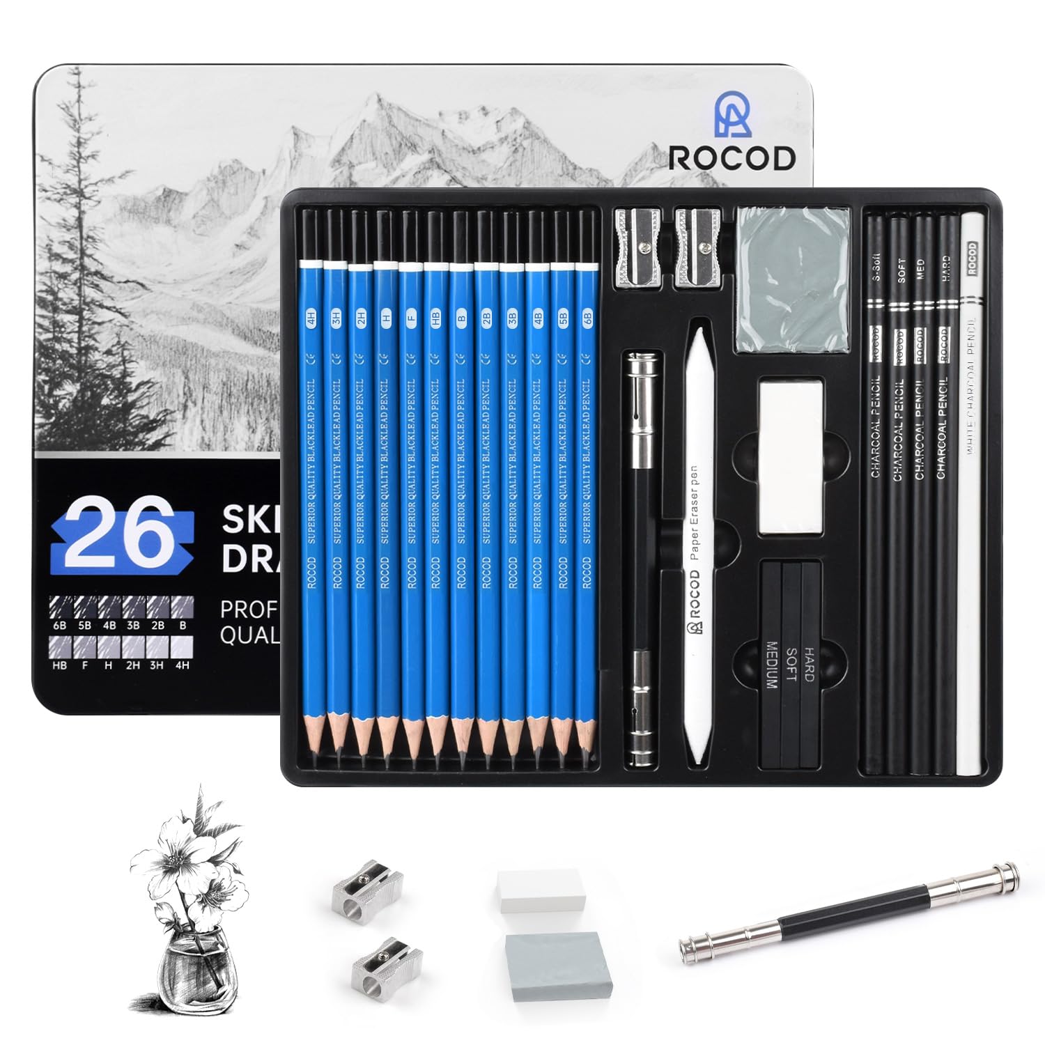 Drawing Pencils Sketch Pencils 26 Piece Sketching Pencils Set Professional Art Pencil Graphite Drafting Pencil Drawing Pencil for Adults Artists Beginner