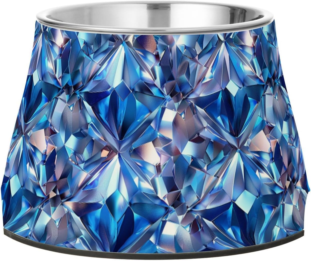 Fake Luxury Blue Transparent Crystal Pattern1 Pets Food Bowls with Stand Stainless Steel Pets Basic Bowls for Slow Feed Dogs Comfort Feeding