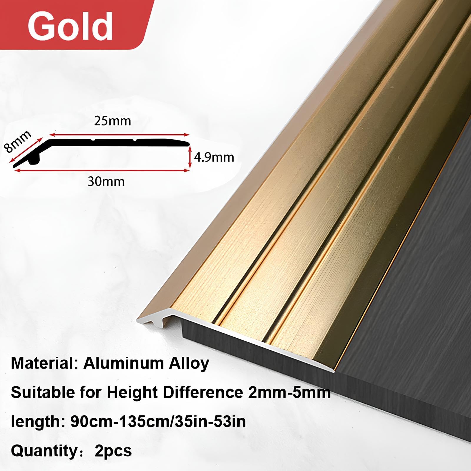 2 sztuki samoprzylepnych aluminiowych listew wykończeniowych do progów drzwi, 90 cm/135 cm samoprzylepnych listew osłonowych do drzwi, listew wykończeniowych rampy(Gray,120cm)
