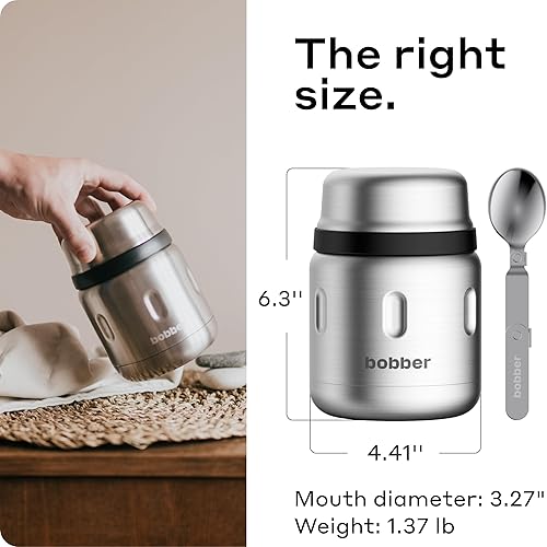 Miniatura 52 de BOBBER Tarro térmico aislado de boca ancha de 24 onzas para sopa y comida caliente, acero inoxidable con cuchara y tazón integrados, mantiene