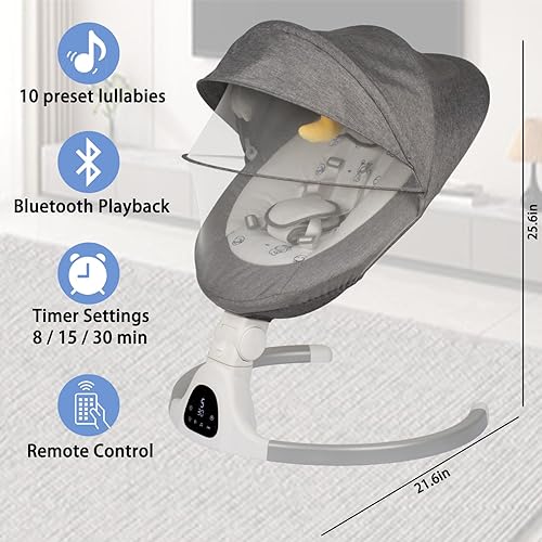 Miniatura 5 de Baby Swing for Infants to Toddler Portable Babies Swing Timing Function 5 Swing Speeds Bluetooth Touch Screen Music Speaker with 10 Preset Lullabies